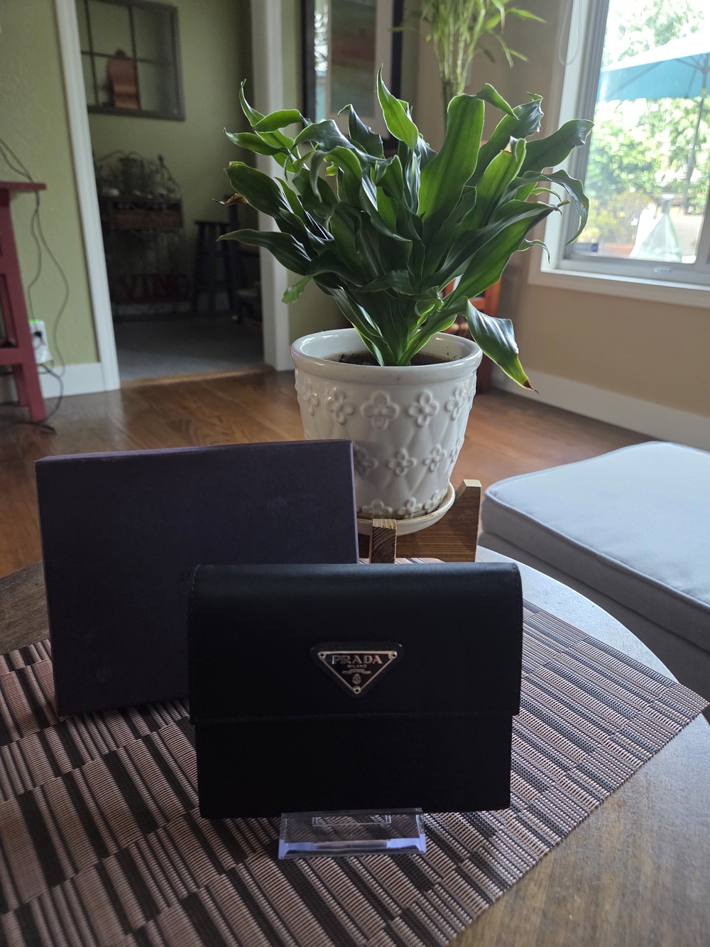 Prada Black Nylon/Saffiano Leather Wallet with Logo Plate
